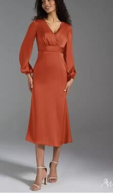 AW BRIDAL 4 S tangerine orange satin Robbie formal party midi dress NEW 0B12